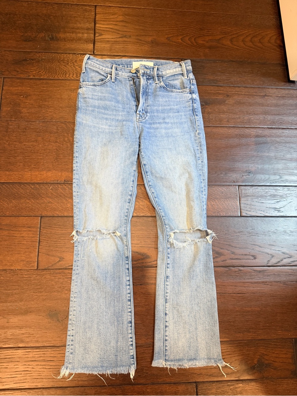 MOTHER the hustler ankle fray Light Wash Distressed Flare Jeans